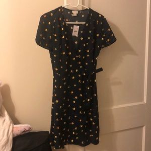 NWT J crew navy with lemons wrap dress in size 2